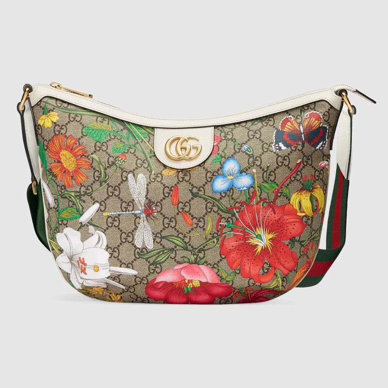 Gucci GG Women GG Flora Shoulder Bag Beige/Ebony Supreme Canvas