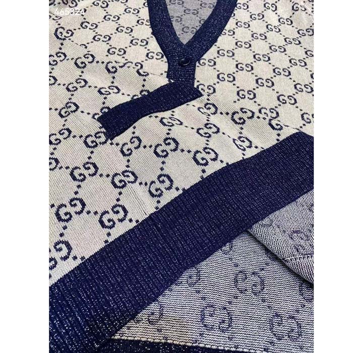 Gucci Women GG Cotton Jacquard Cardigan V-Neck Two Front Pockets