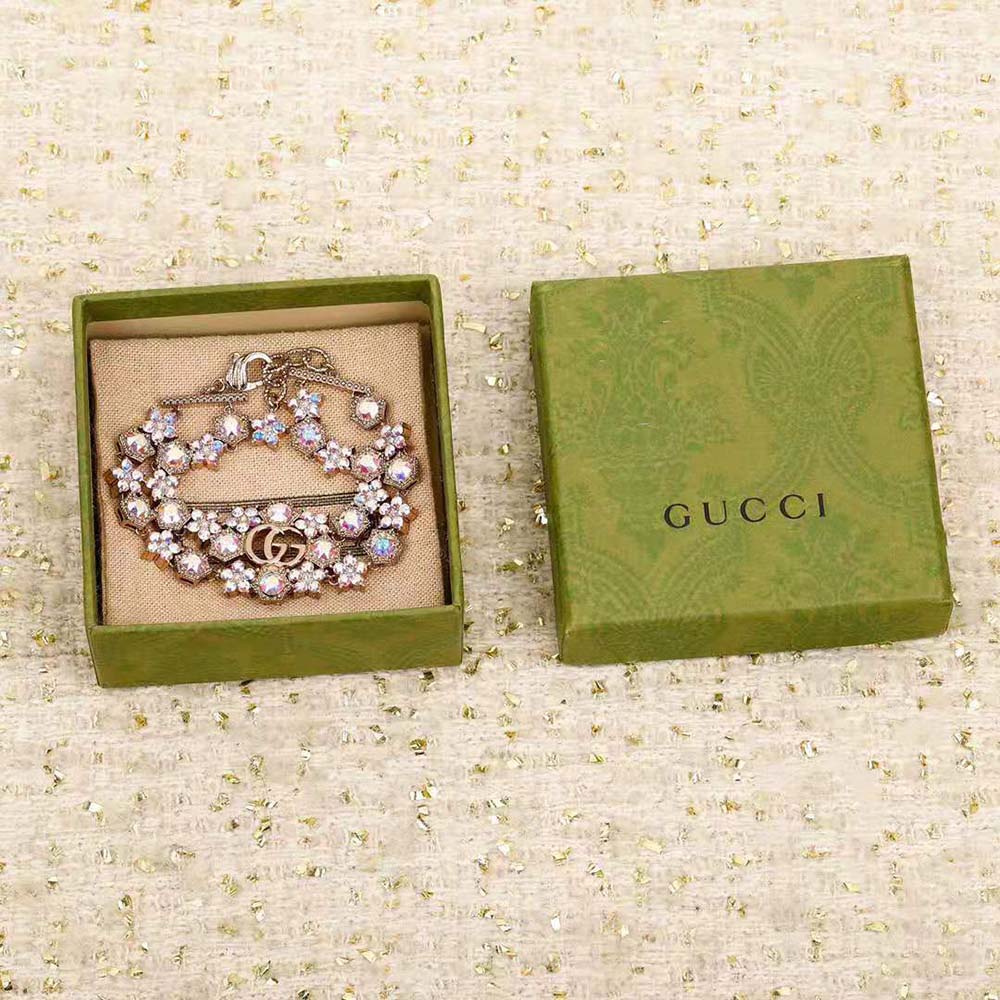 Gucci Women Double G Crystal Flowers Bracelet