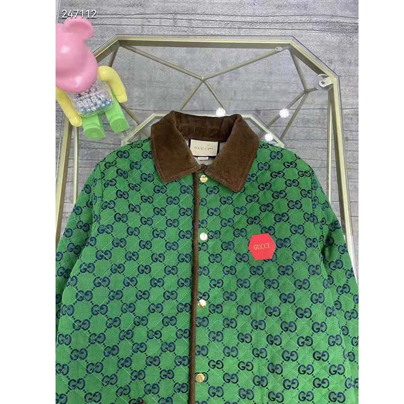 Gucci Men Gucci 100 Quilted GG Jacket Green Blue Quilted GG Canvas