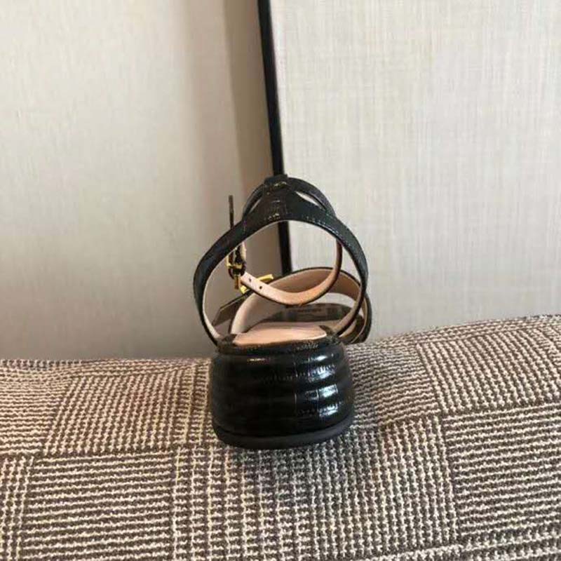 Fendi Women Brown Fabric Sandals FF Baguette Metal Buckle