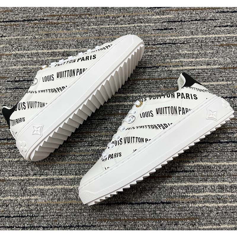 Louis Vuitton Unisex LV Time Out Sneaker Black Printed Calf Leather Monogram Flowers