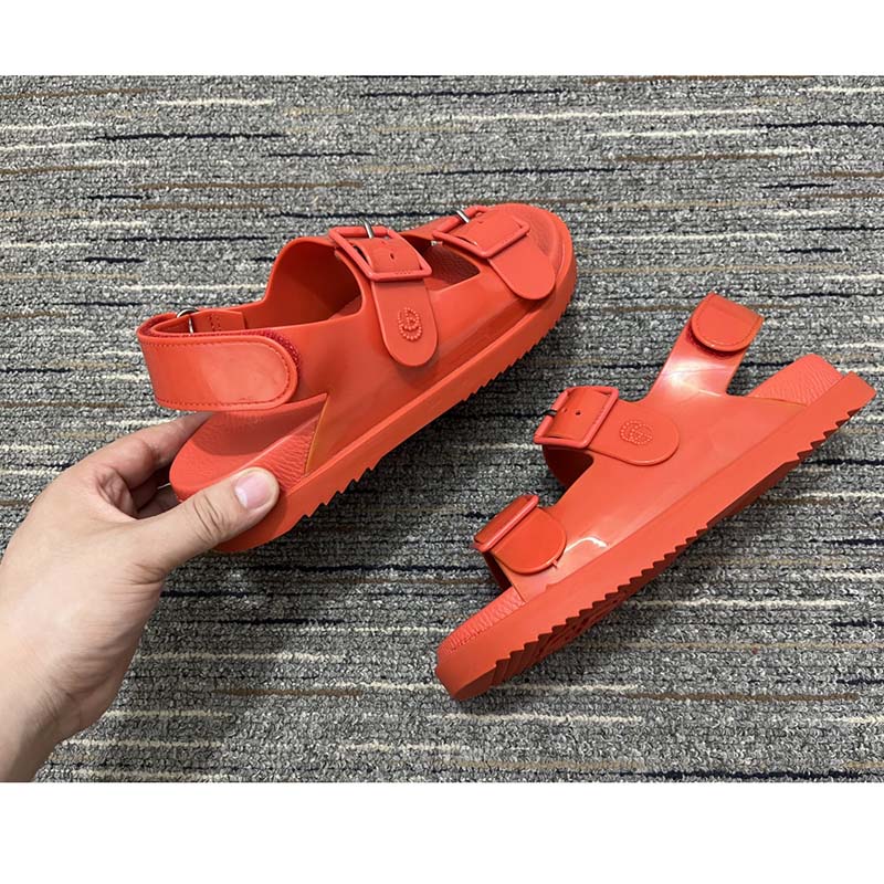 Gucci Women Sandal Mini Double G Red Rubber Double G Studs Low Heel