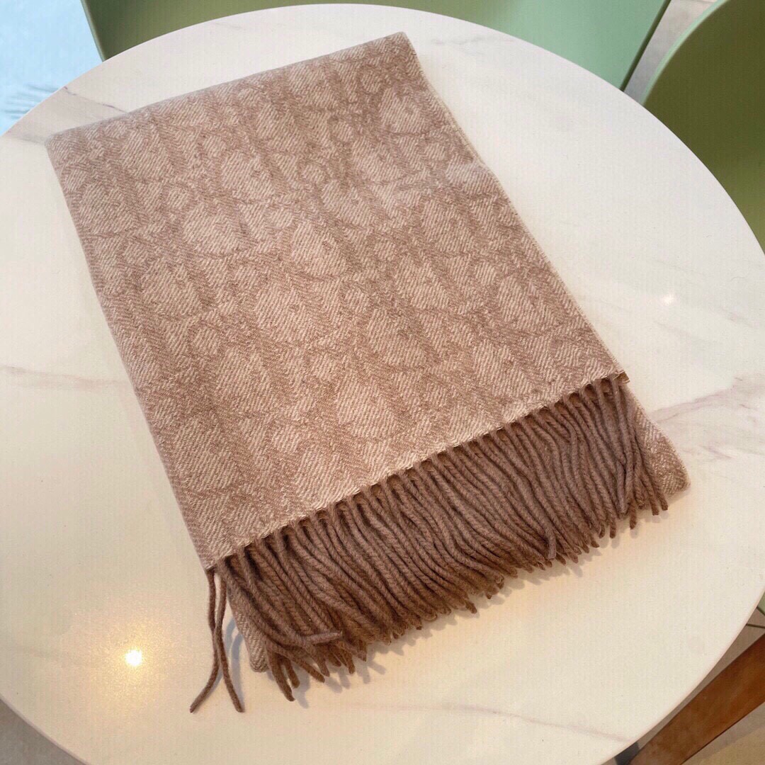 Dior Unisex CD Dior Oblique Double-Sided Blanket Jacquard Side Beige Cashmere Wool