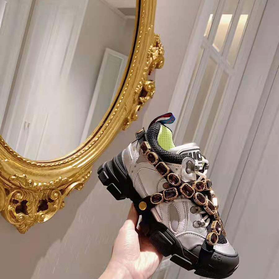 Gucci Women Flashtrek Sneaker with Removable Crystals 5.6cm Height-Silver