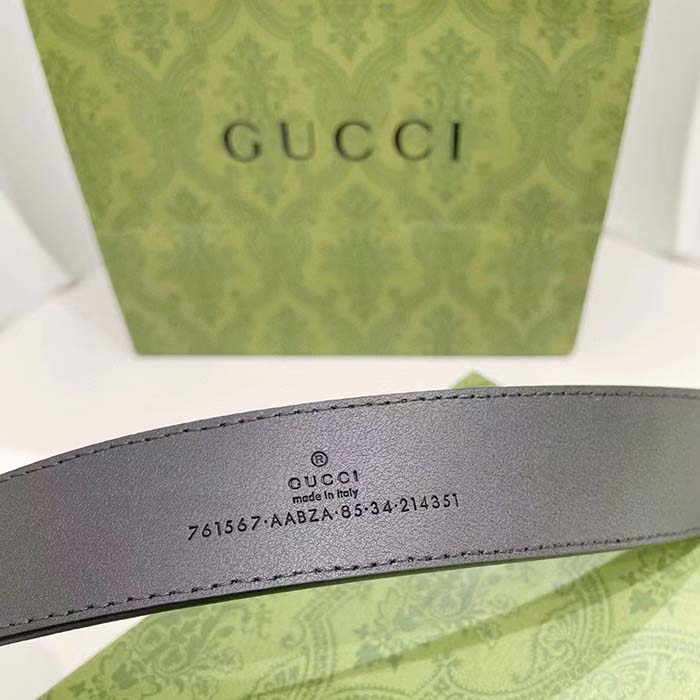 Gucci Unisex GG Rubber-Effect Leather Black Square Buckle 3.3 CM Width