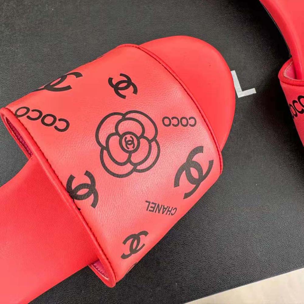 Chanel Women Mules Sandal Calfskin Leather Black Logo-Pink