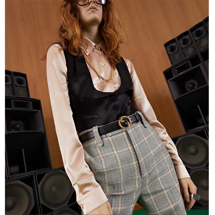 Gucci Unisex GG Blondie Belt Black Leather Round Interlocking G Buckle 3 CM Width