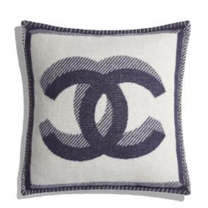 Chanel Unisex CC Cushion Cotton Wool Tweed Beige Black Multifunction
