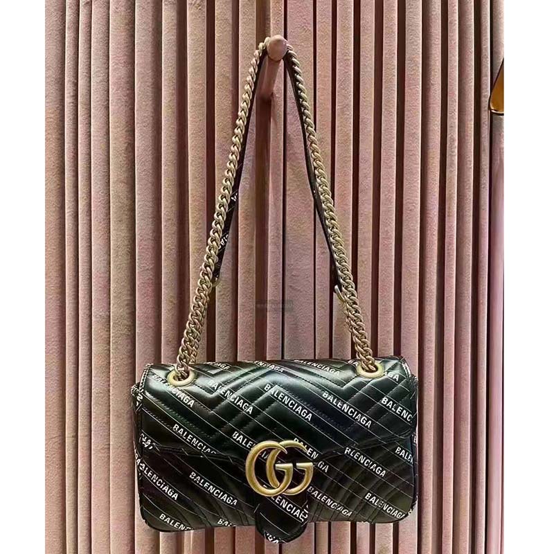 Gucci GG Women The Hacker Project Small GG Marmont Bag Black Double G