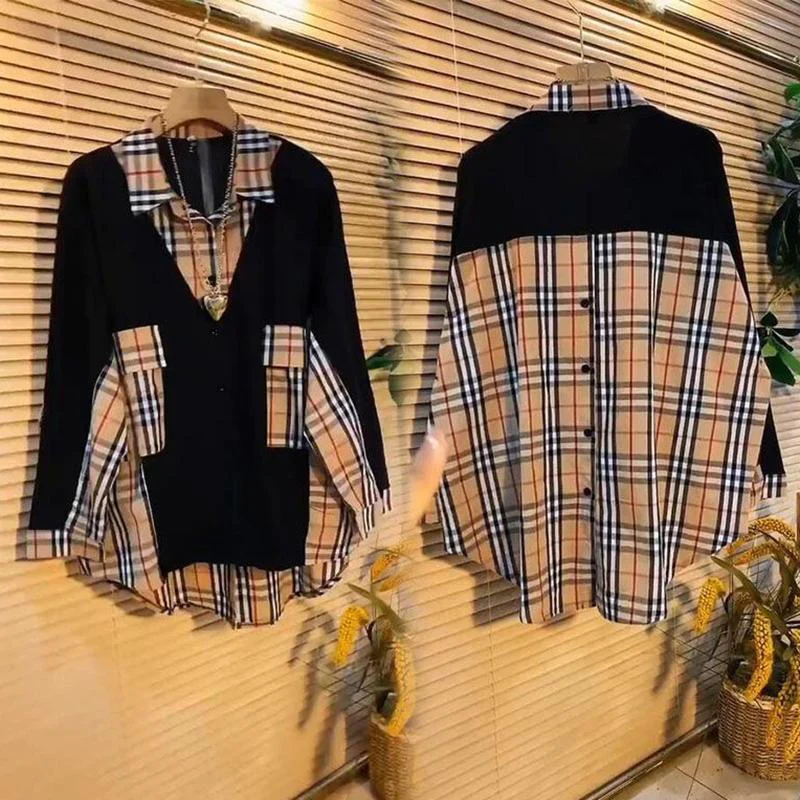 New large size simple, fashionable and versatile patchwork shirt 1024022013