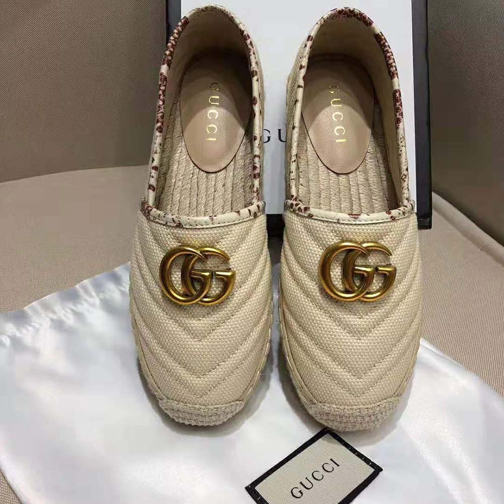 Gucci Women Chevron Raffia Espadrille with Double G-Sandy