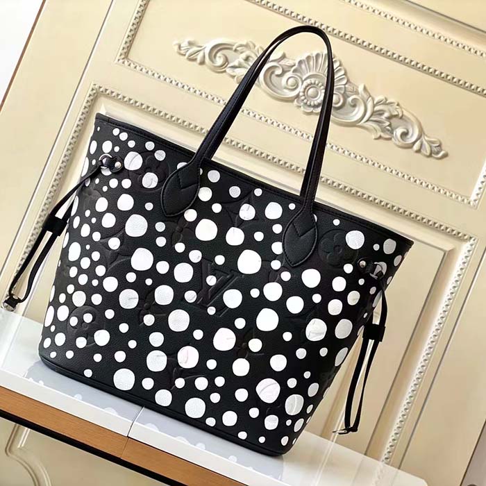 Louis Vuitton Women LVxYK Neverfull MM Tote Black White Embossed Grained Monogram Empreinte Cowhide
