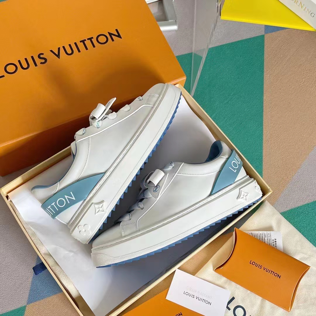 Louis Vuitton LV Women Time Out Sneaker Blue Calf Leather Rubber Outsole