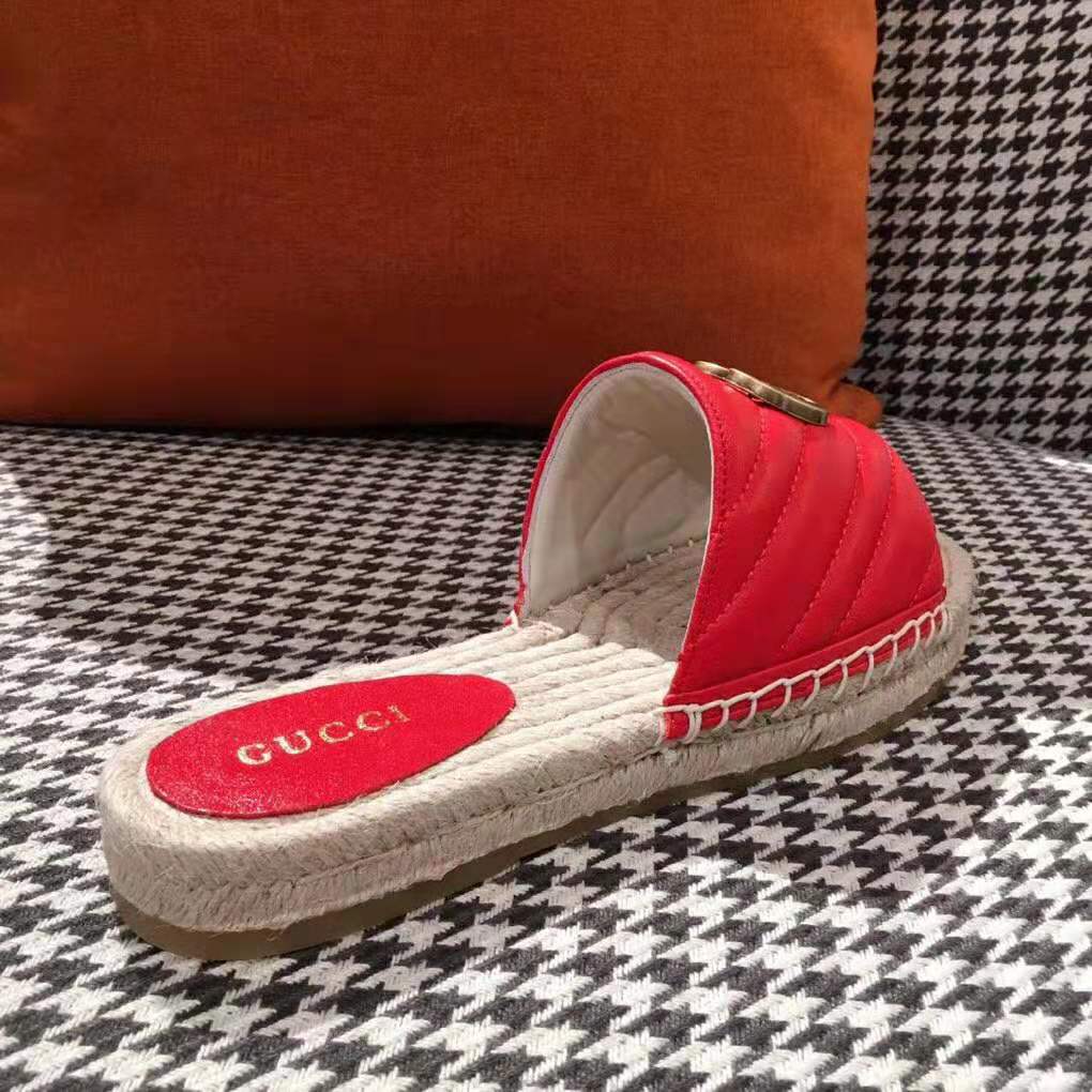 Gucci Women Leather Espadrille Sandal-Red