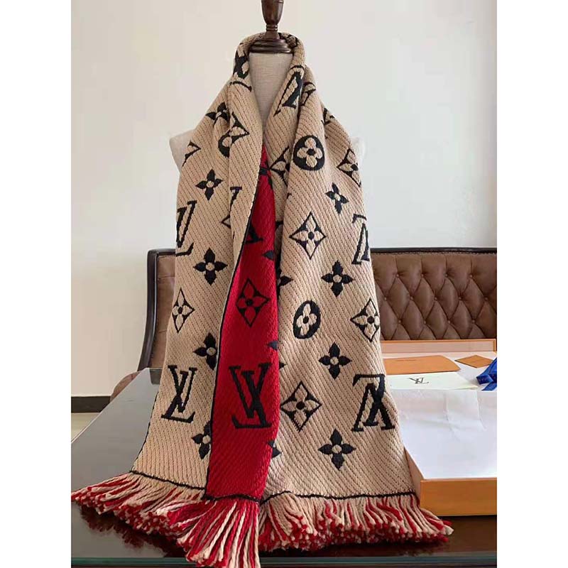 Louis Vuitton LV Women Logo Mania Duo Monogram Wool and Silk Scarf-Sandy