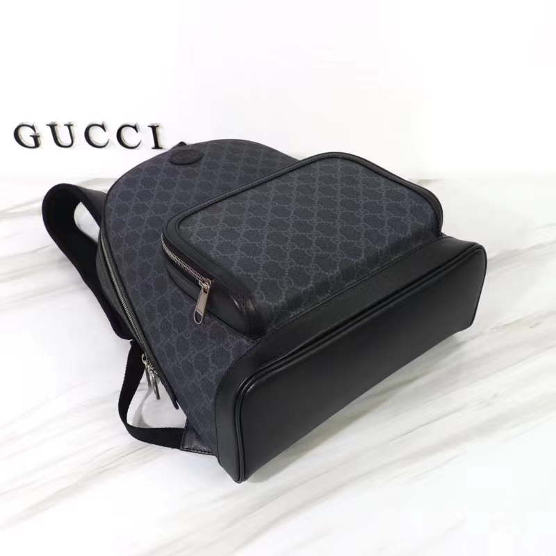 Gucci Unisex Backpack Interlocking G Black GG Supreme Canvas Leather Top Handle