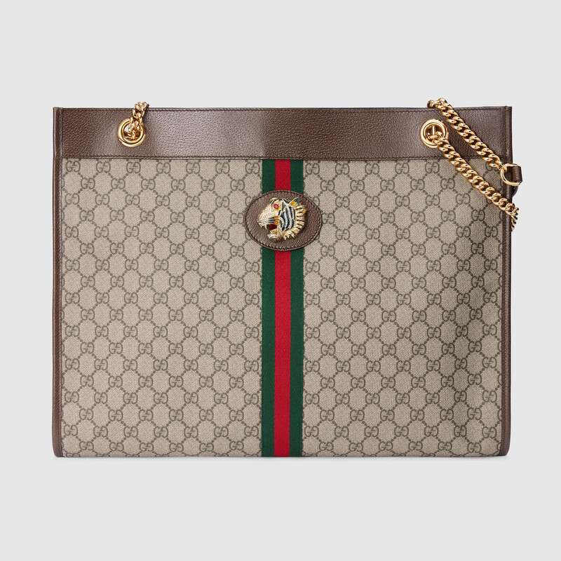 Gucci Women Exclusive Rajah GG Tote in Beige/Ebony GG Supreme Canvas