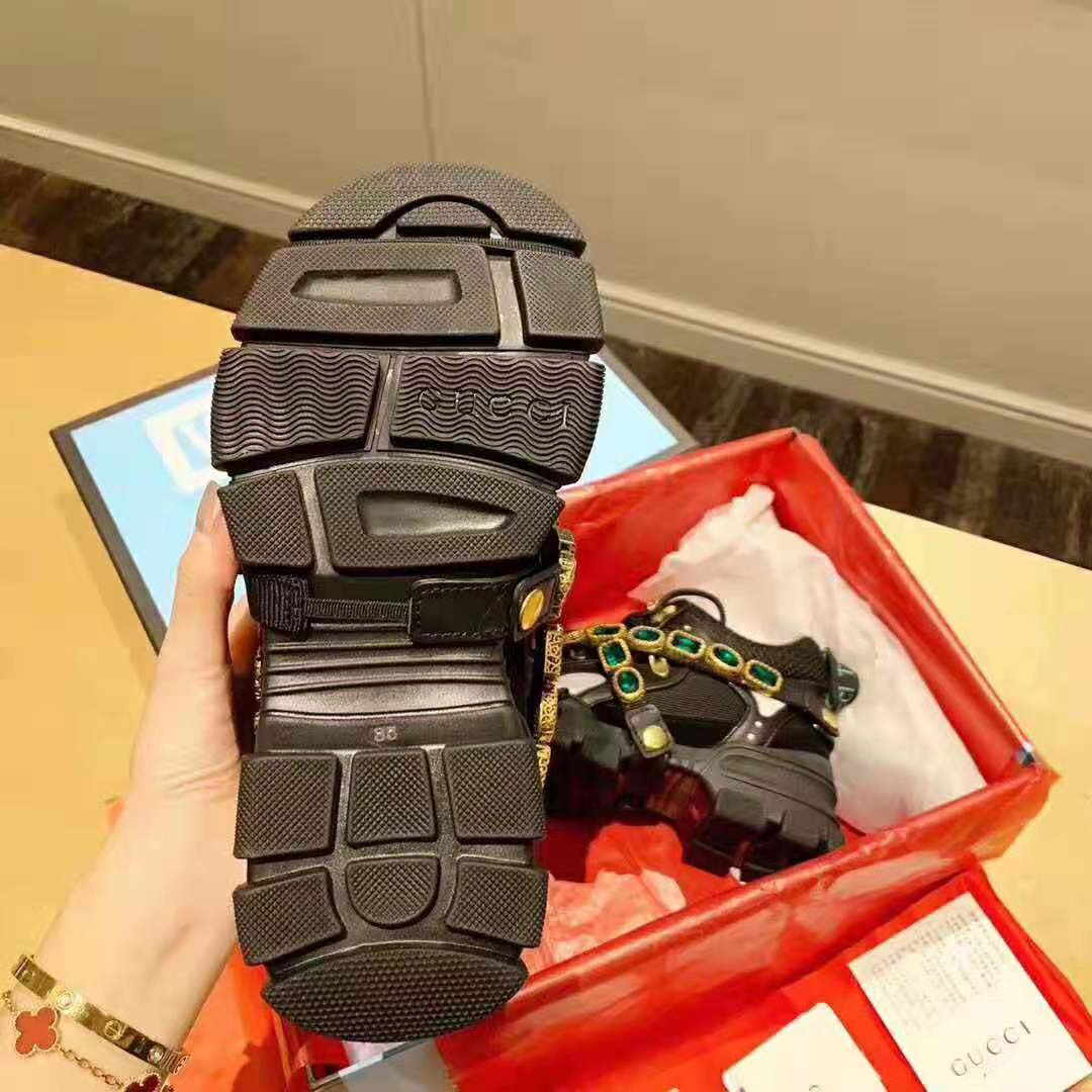 Gucci Women Flashtrek Sneaker with Removable Crystals 5.6cm Height-Black