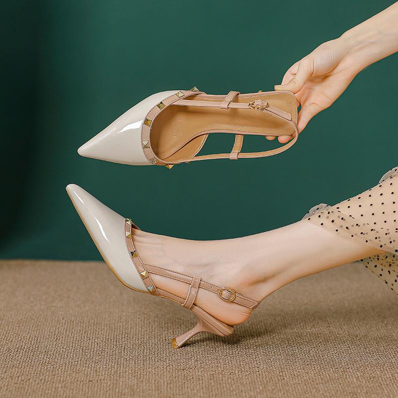 New style rivet buckle pointed toe high heels 1024022102