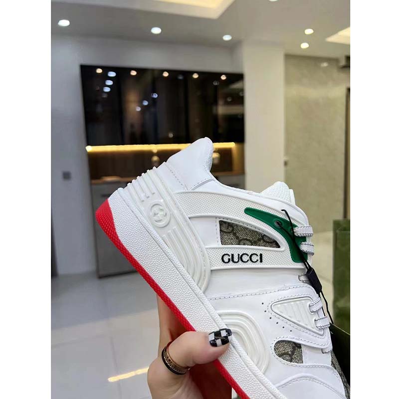 Gucci Unisex GG Basket Sneaker Interlocking G Beige Ebony GG Supreme Canvas