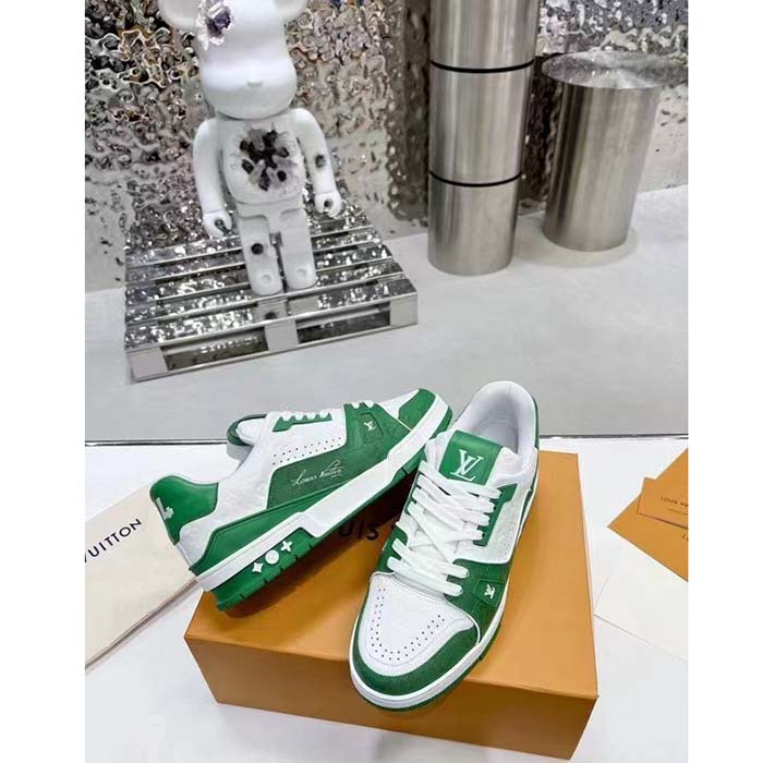 Louis Vuitton Unisex LV Trainer Sneaker Green Mini Monogram Embossed Calf Leather