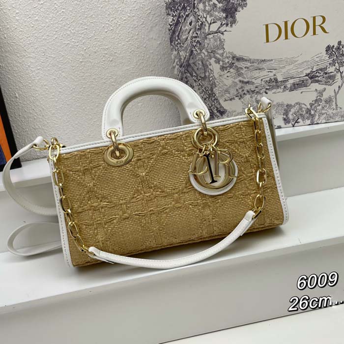 Dior Women CD Small Lady D-Joy Bag Natural Macrocannage Raffia