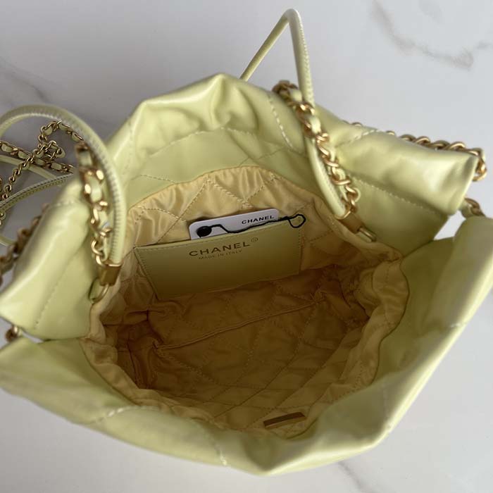 Chanel Women CC 22 Mini Handbag Shiny Calfskin Gold-Tone Metal Yellow