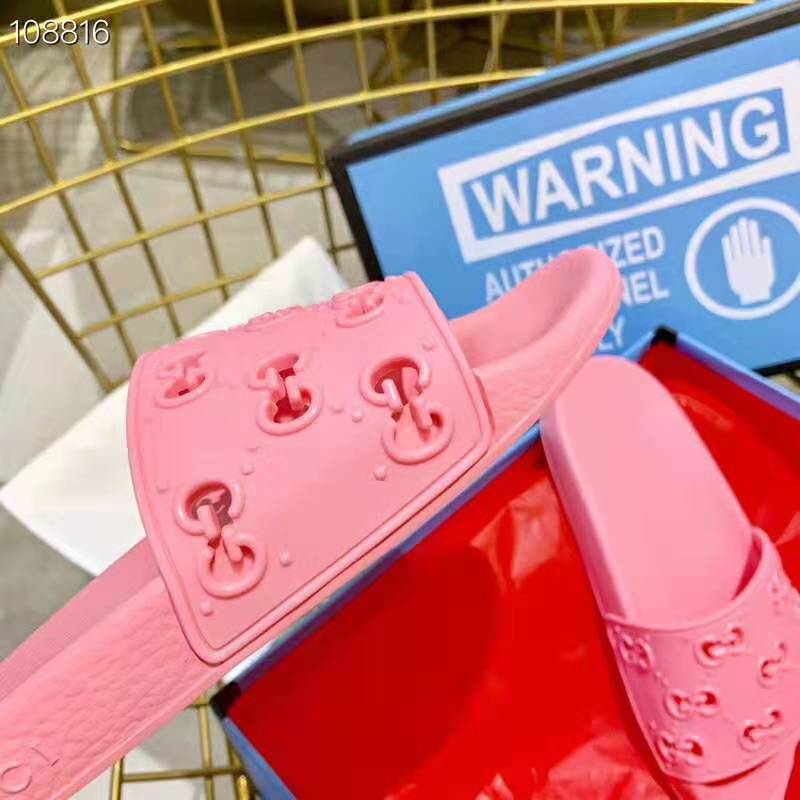 Gucci Women’s Rubber GG Slide Sandal-Pink