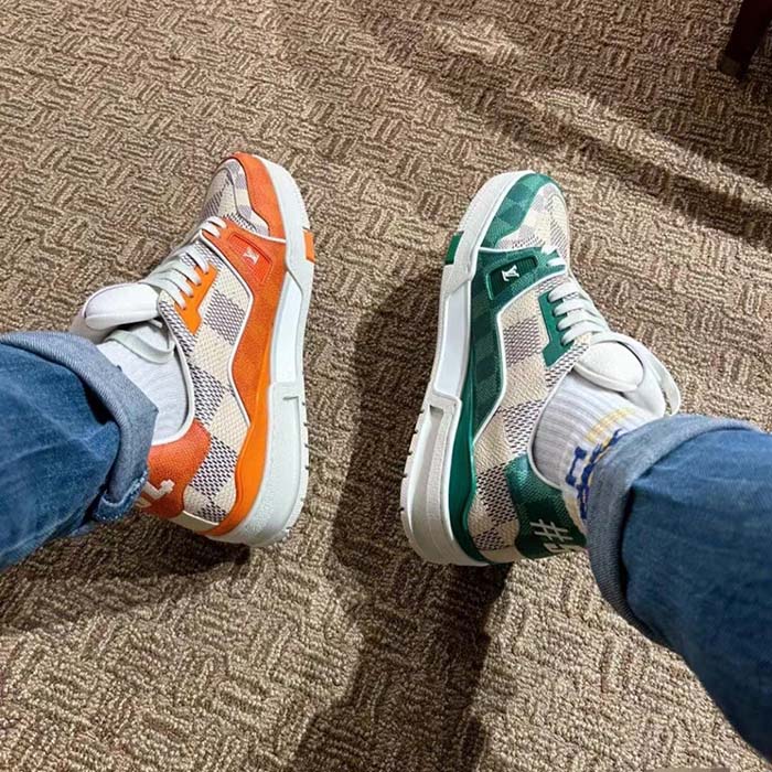 Louis Vuitton Unisex LV Trainer Sneaker Green Damier Grained Calf Leather Rubber Monogram Flowers