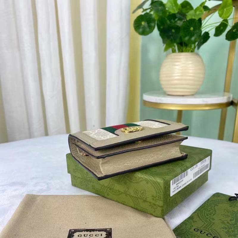 Gucci Unisex Ophidia Card Case Wallet Beige White GG Supreme Canvas