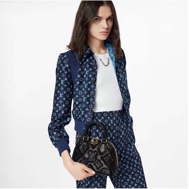 Louis Vuitton LV Women Alma BB Handbag Black Quilted Embroidered Smooth Calf