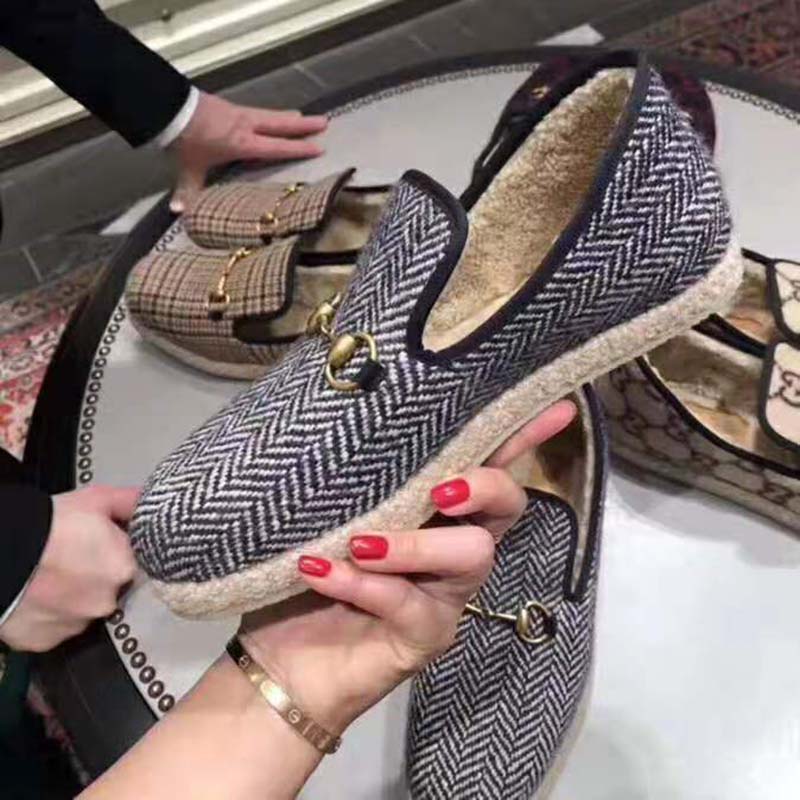 Gucci Unisex GG Herringbone Loafer in Blue and White Herringbone