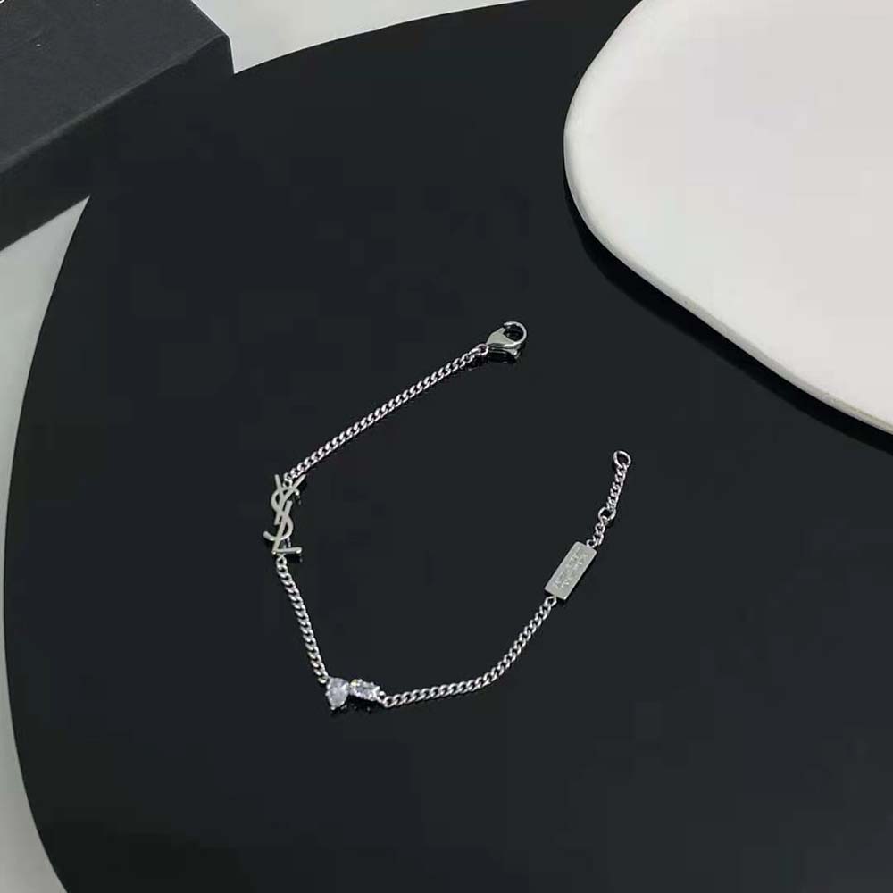 Saint Laurent YSL Women Opyum Charm Bracelet in Metal and Rhinestone