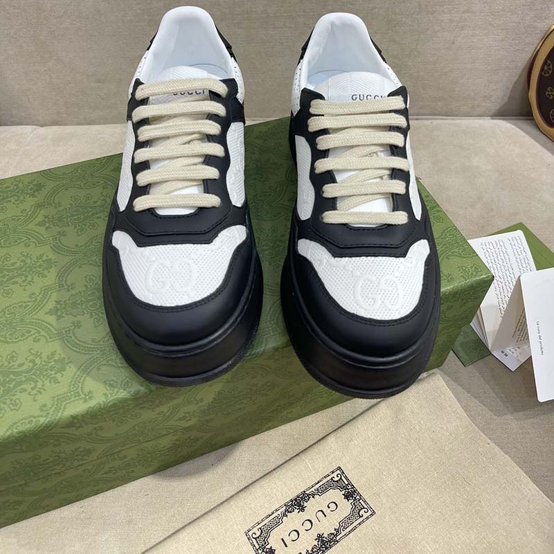 Gucci Unisex Ace GG Embossed Sneaker Interlocking G Print Rubber Mid 5.6 Cm Heel