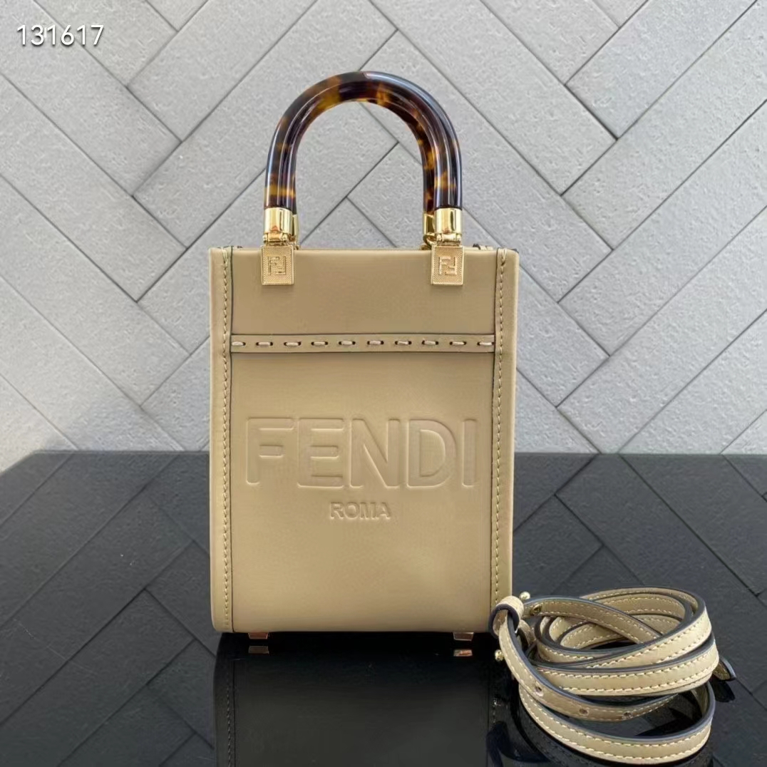 Fendi Women Mini Sunshine Shopper Pale Pink Leather Mini Bag