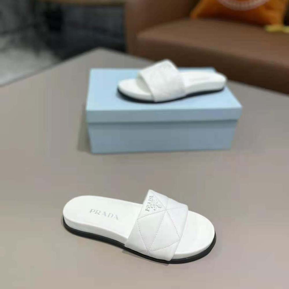 Prada Women Nappa Leather Slides in 20mm Heel-White