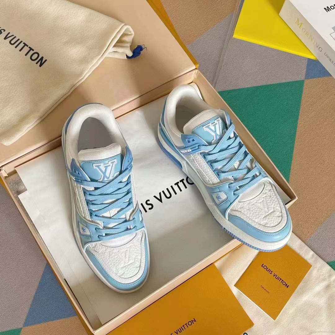 Louis Vuitton LV Unisex Trainer Sneaker Blue Mix Materials Initials Monogram Flowers