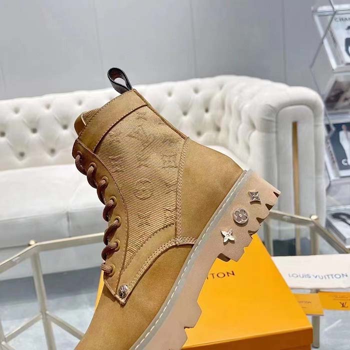 Louis Vuitton Unisex LV Ranger Ankle Boot Beige Nubuck Calf Leather Monogram Denim