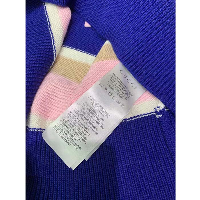 Gucci Women GG Striped Cotton Wool Dress Patch Round Neck