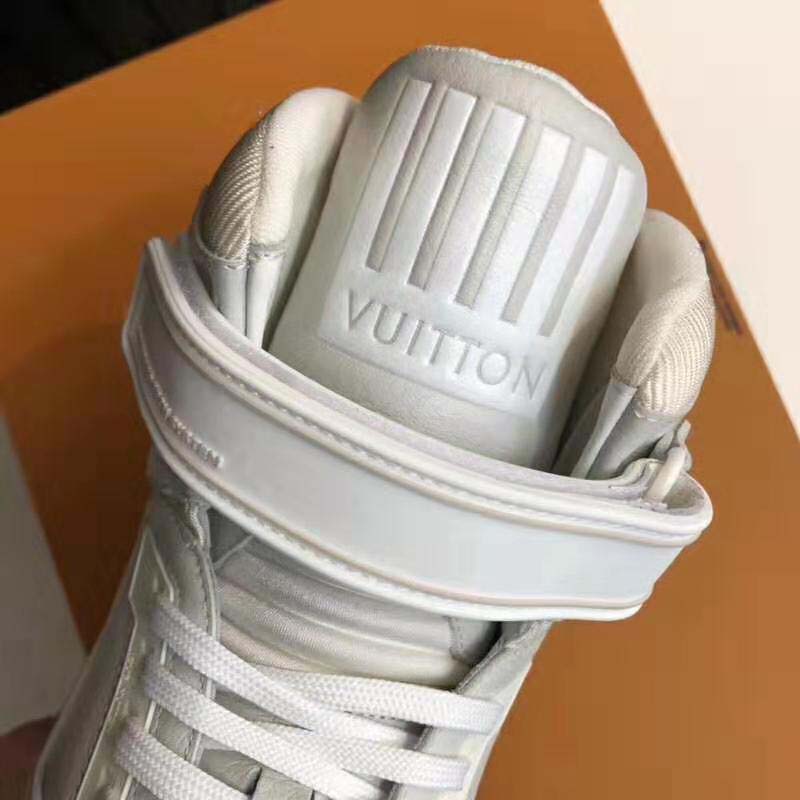 Louis Vuitton LV Unisex LV Trainer Sneaker Boot in Grained Calf Leather-White