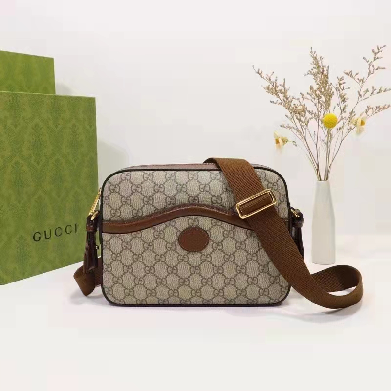 Gucci Unisex Messenger Bag Interlocking G Beige Ebony GG Supreme Canvas