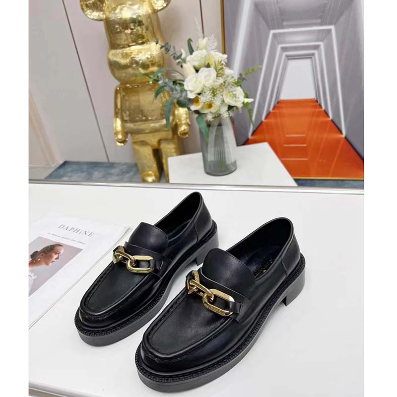 Louis Vuitton LV Women Loafer Black Glazed Calf Leather Blake Construction Monogram Flowers