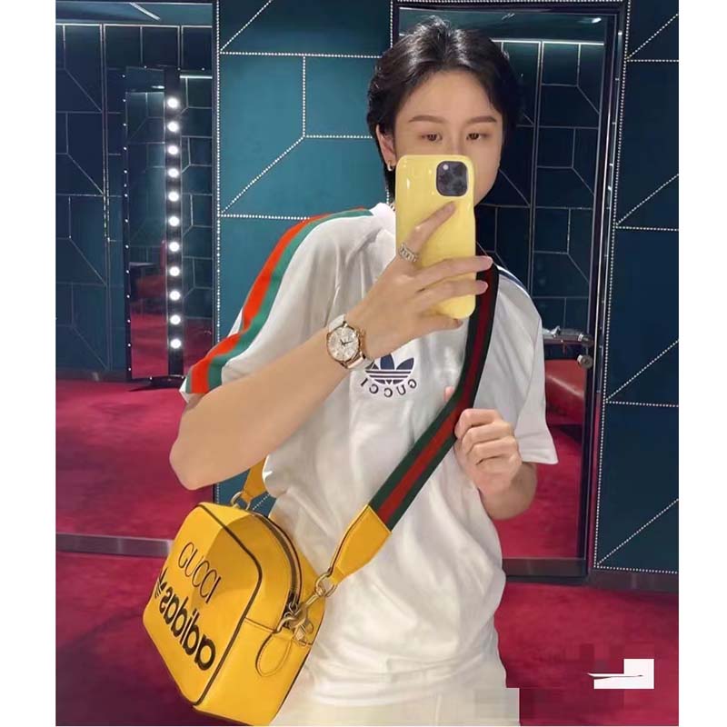 Gucci Unisex GG Adidas x Gucci Small Shoulder Bag Yellow Leather Green Red Web