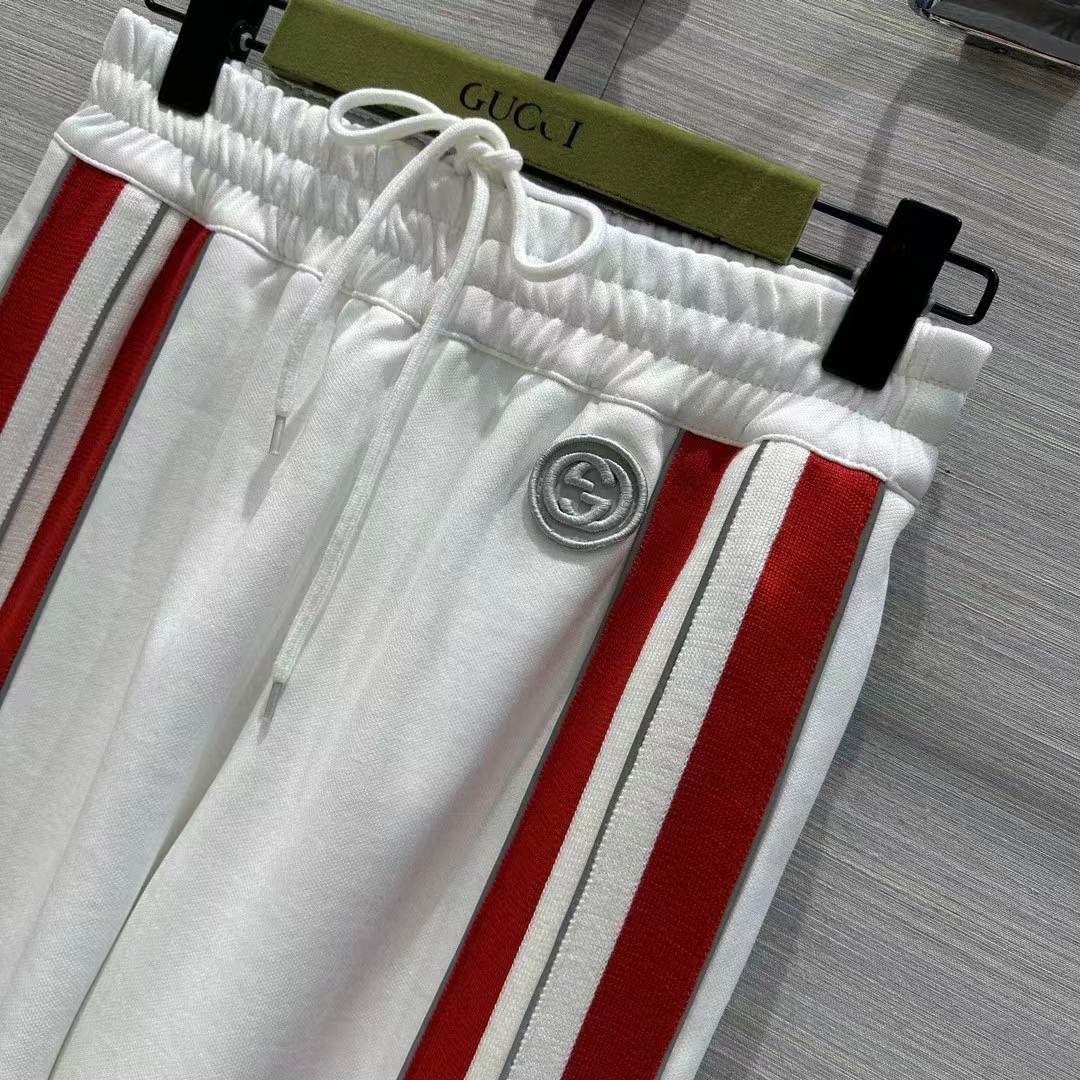 Gucci Women GG Technical Jersey Pant Web Interlocking G Embroidered Patch Elastic Waist Two Side Pockets