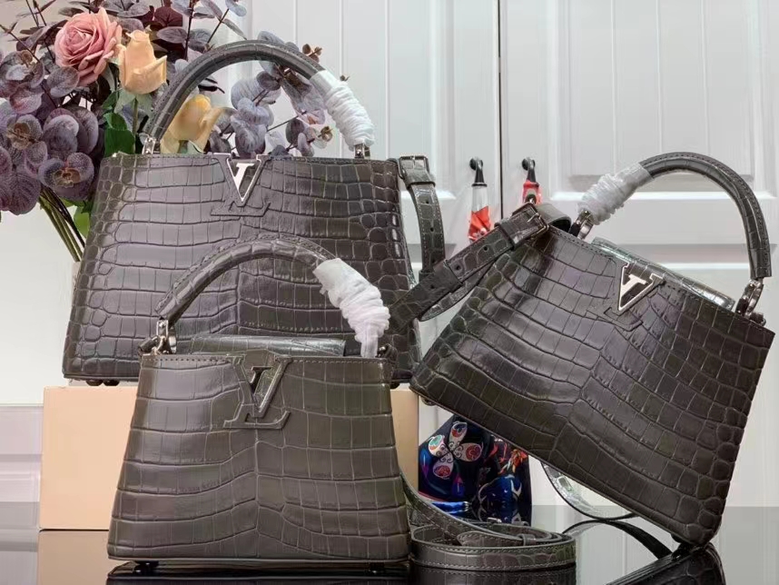 Louis Vuitton LV Women Capucines BB Handbag Grey Crocodilien Brillant Savoir Faire