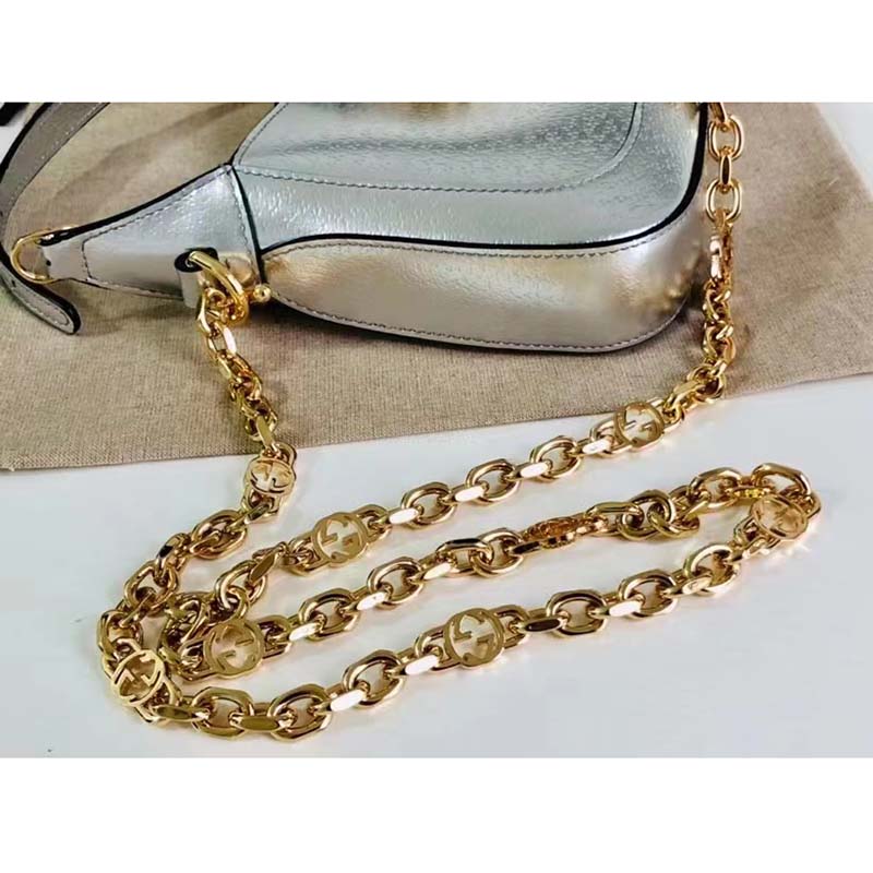 Gucci Women Jackie 1961 Lamé Mini Bag Silver Lamé Leather