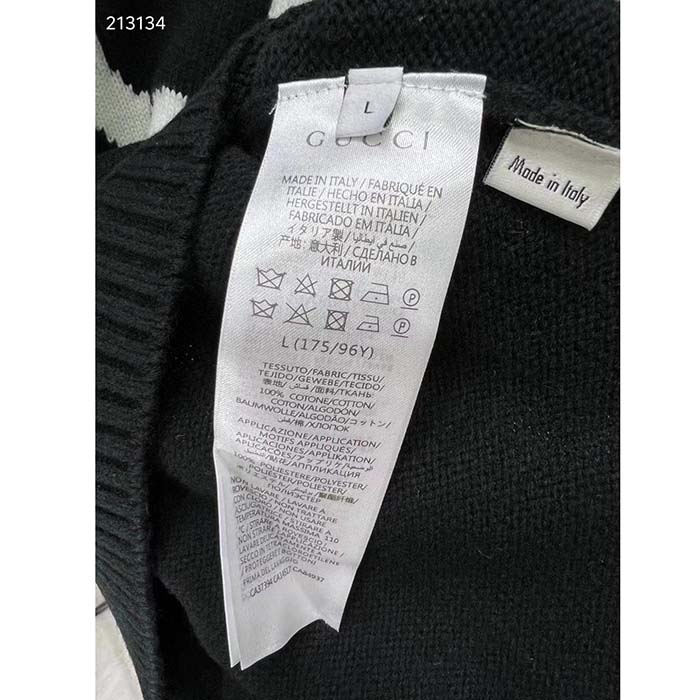 Gucci Women GG Wool Sweater Gucci Intarsia Blue Ivory Knit Crewneck Long Sleeves