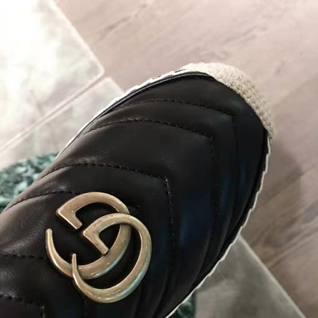 Gucci Women Leather Espadrille with Double G in Matelassé Chevron Leather-Black