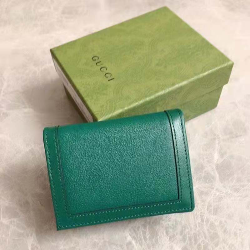 Gucci Women Gucci Diana Card Case Wallet Double GG Green Leather